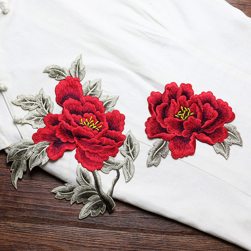 Embroidery Yellow Dress - 1 쌍 레드 핑크 옐로우 자수