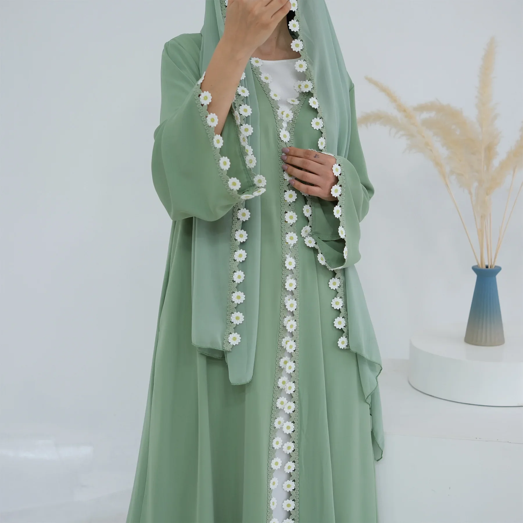 플라워 두바이 아바야스 터키 카프탄 여성 드레스 무슬림 - Embroidery Kebaya 리뷰 및 가격