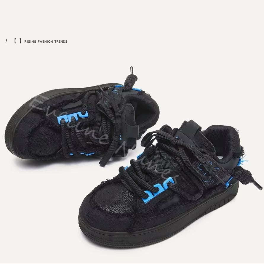 블랙 프레이드 로우 엣지 플랫폼 스케이트 슈즈 남녀 공 - Embroidery Stitches 리뷰 및 가격