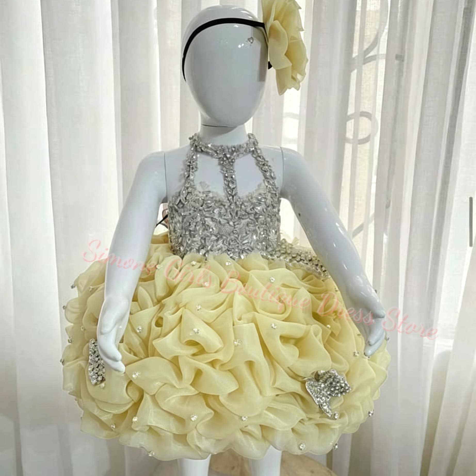 결혼식을위한 노란색 프릴 플라워 걸 드레스 파란색 소녀 - Embroidery Yellow Dress 리뷰 및 가격
