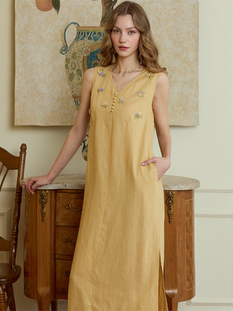 86-98cm 바스트 사이즈 여성용 여름 롱 드레스 프 - Embroidery Yellow Dress 리뷰 및 가격