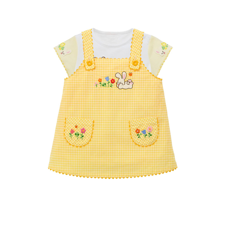 3-6Y 코튼 옐로우 코튼 귀여운 만화 토끼 체크 무늬 - Embroidery Yellow Dress 리뷰 및 가격